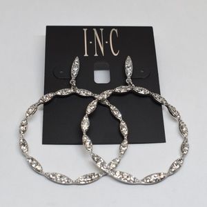 INC Silver tone Crystal Drop Hoop Earrings
